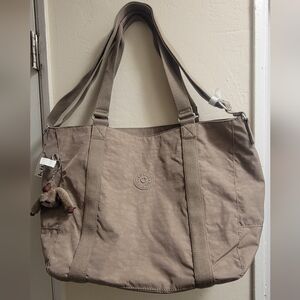 Kipling Beige Tote Bag with Monkey Keychain
